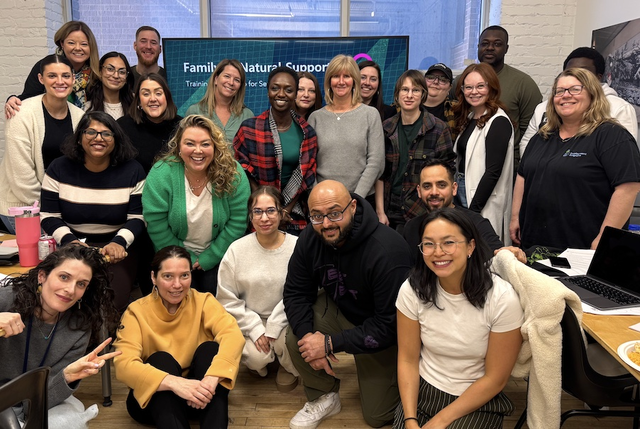  Team members from A Way Home Canada's Training and Technical Assistance team, along with the Canadian Observatory on Homelessness Research team and participants from all eight FNS sites, are gathered for a photo following the two-day FNS training in Toronto, ON.