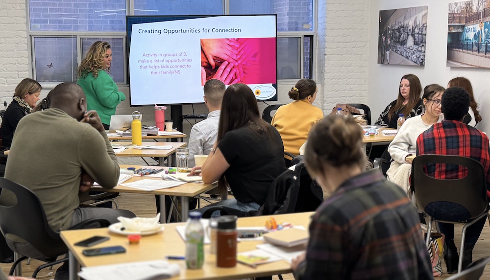  Heidi Walter (Program Design and Training Consultant) leading a hands-on activity during the two-day FNS training in Toronto with participants from all eight sites.